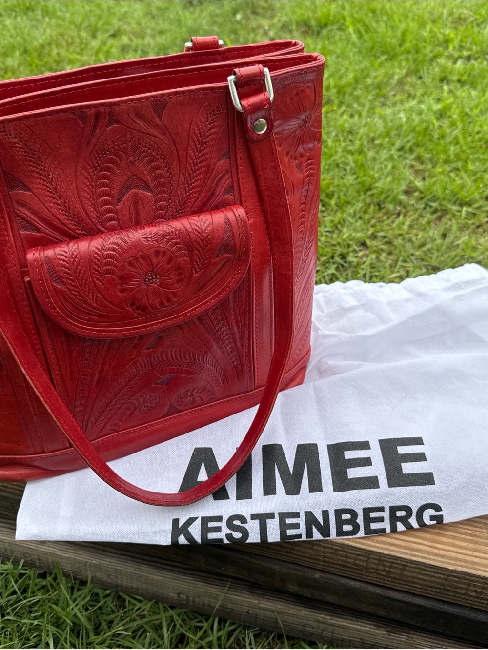Aimee Kestenberg Red Tooled Leather Shoulder Bag